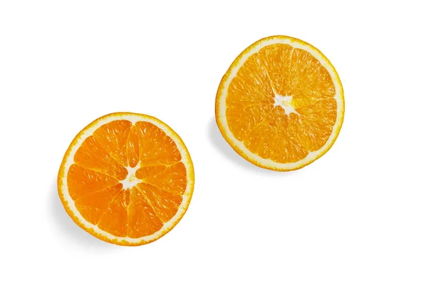 Deux Tranches Orange Sur Fond Blanc Isolé Orange Tranchée — Photo