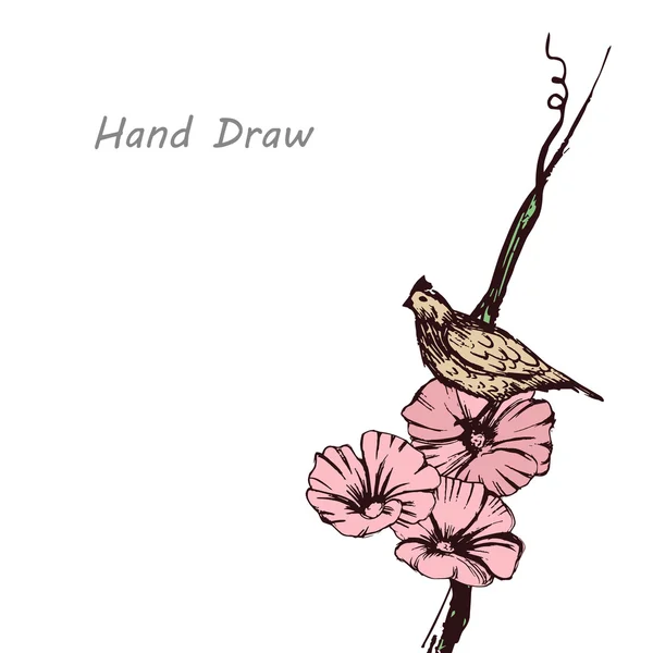 Mönster av blommor och fågel — Stock vektor