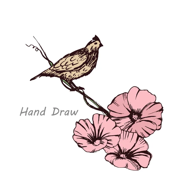 Patrón de flores y aves — Vector de stock