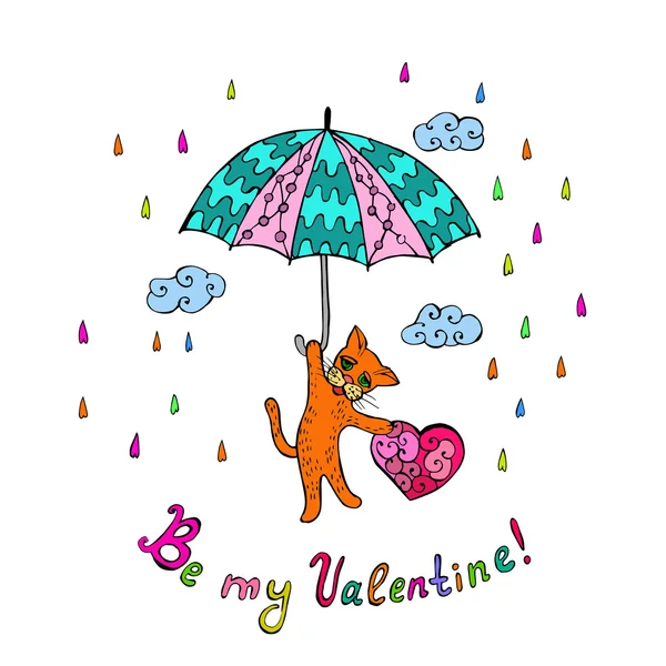 Doodle cat valentines day — Stock Vector