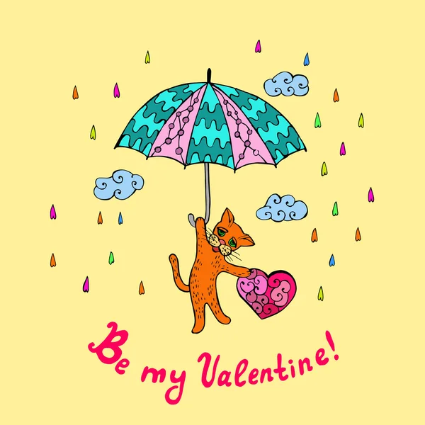 Doodle cat valentines day — Stock Vector