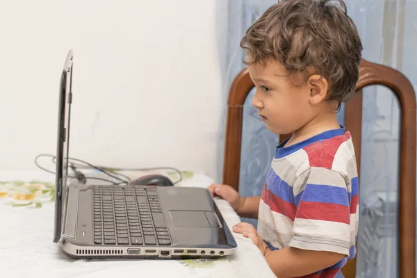 Pojken tittar på den bärbara datorn — Stockfoto
