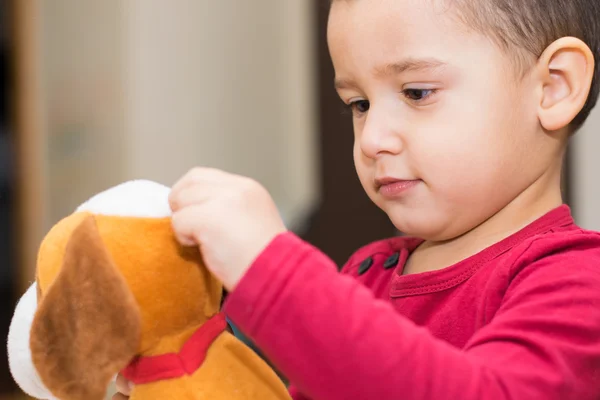 Boy with soft toy — Stock Photo, Image