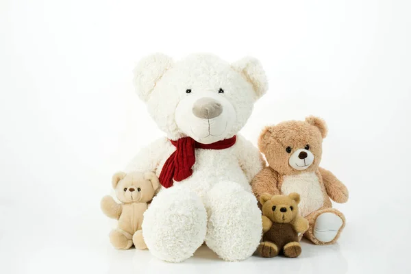 Vier Teddybären Vor Weißem Hintergrund — Stockfoto