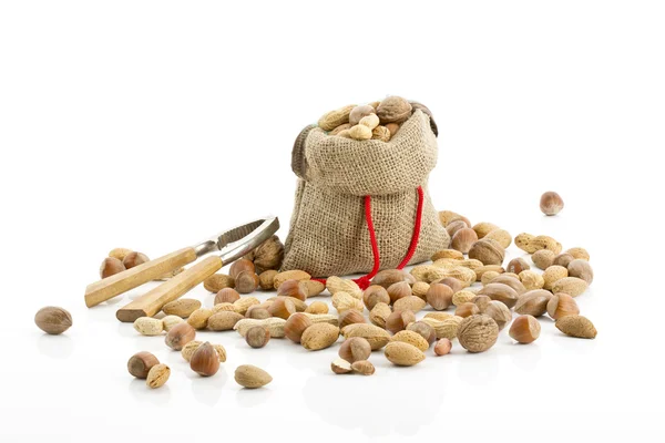 Saco con nueces — Foto de Stock