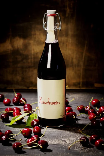 bottle with cherry-wine