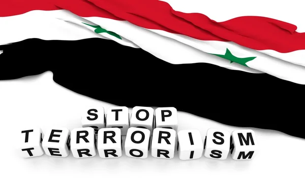 Siria bandiera e scrivere fermare il terrorismo — Foto Stock