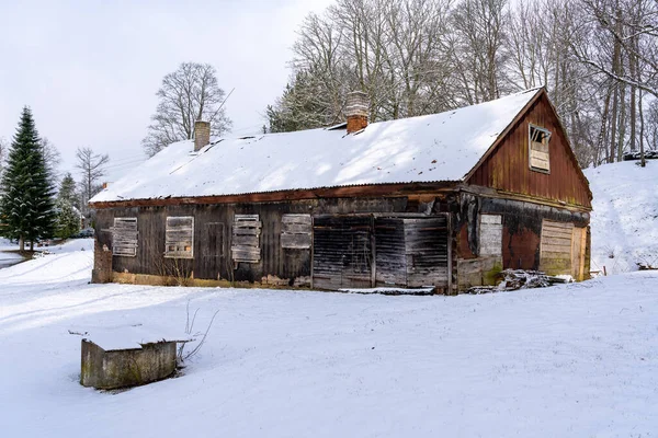 Old Barn Village Winter Day — Stock Photo, Image