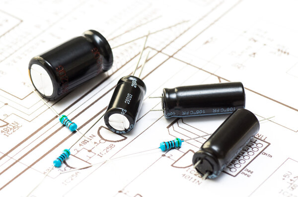 Several capacitors and resistors