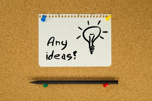 Any ideas text note message pin on bulletin board — Stock Photo, Image