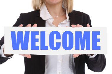 İş kadını iş kavramı ile hoş geldiniz çalışan personel çalışa