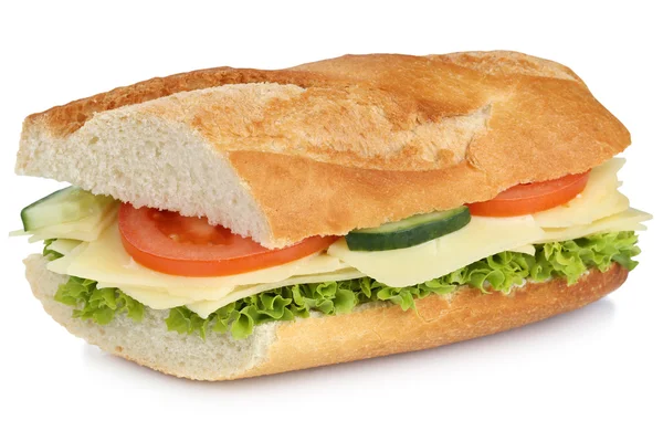 Sub sandwich baguette with cheese for breakfast isolated — Stock Photo, Image