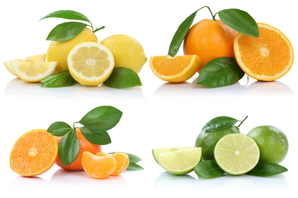 Collection d'oranges mandarines citrons fruits isolés sur blanc — Photo