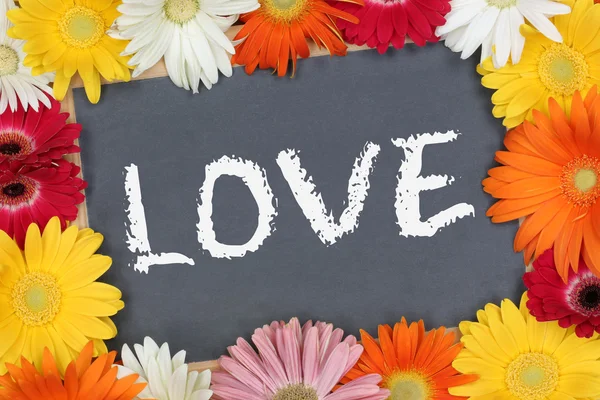 Aşk sevgi dolu tebrik kartı Bahçe ile renkli çiçekler çiçek bo — Stok fotoğraf
