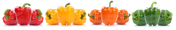 Collection of bell pepper peppers paprika paprikas in a row isol
