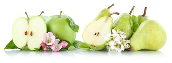 Alma és körte Alma körte gyümölcs gyümölcs zöld, elszigetelt fehér — Stock Fotó
