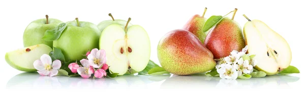 Alma és körte Alma körte gyümölcs gyümölcs szelet elszigetelt fehér — Stock Fotó