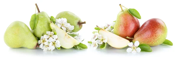 Ensemble de poires poire fruits frais isolés sur blanc — Photo