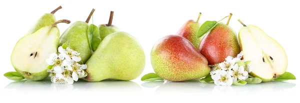 Σύνολο φρούτα φρέσκα φρούτα φέτα αχλαδιές αχλάδια απομονωθεί σε λευκό — Φωτογραφία Αρχείου