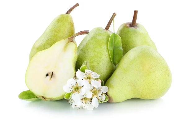 Peras de pera rebanada fruta fruta verde aislado en blanco —  Fotos de Stock