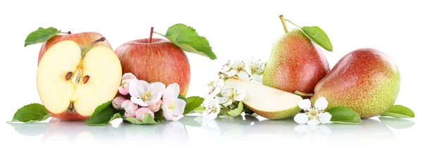 Maçã e pêra maçãs pêras frutas de frutas isoladas em branco — Fotografia de Stock