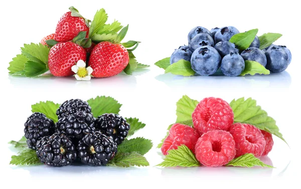 Beeren Erdbeeren Sammlung Blaubeeren Beerenfrüchte isolieren — Stockfoto