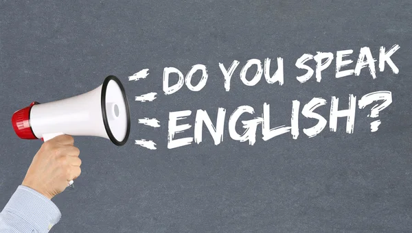 Do you speak English foreign language learning school megaphone — Stock Photo, Image