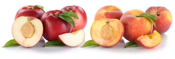 Perzik nectarine perziken nectarines slice half fruit vers fruit — Stockfoto