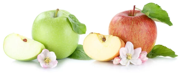Μήλα φρούτων μήλου φρέσκα φρούτα με φύλλα που απομονώνονται σε λευκό — Φωτογραφία Αρχείου