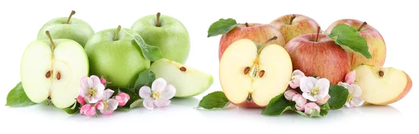 Фрукти яблука фрукти нарізані скибочками наполовину ізольовані на білому — стокове фото