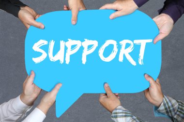 Bir grup insan destek yardım sorun müşteri hizmeti bu holding