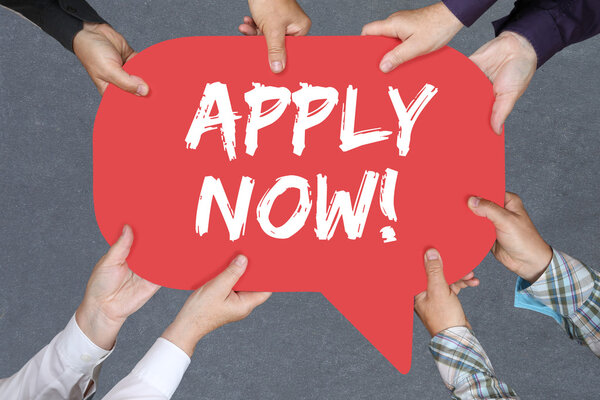 Group of people holding apply now jobs, job working recruitment 