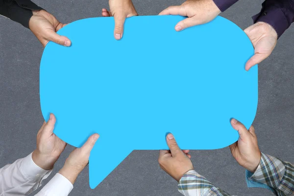 Группа людей с пустыми голубыми табличками бизнес-концепция c — стоковое фото