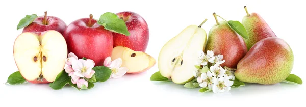 Maçã e pêra maçãs pêras fruta frutas vermelhas frescas fatia isolar — Fotografia de Stock