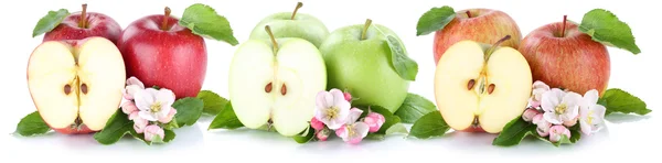 Manzanas de manzana frutas frescas en una fila en rodajas aisladas en whit — Foto de Stock