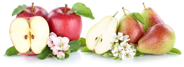 Maçã e pêra maçãs pêras frutas vermelhas fatia isolada — Fotografia de Stock