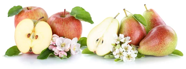 Pommes et poires pommes poires tranches de fruits rouges isolées sur blanc — Photo