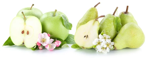 Яблуко і груша груші свіжі зелені фрукти скибочки ізольовані — стокове фото