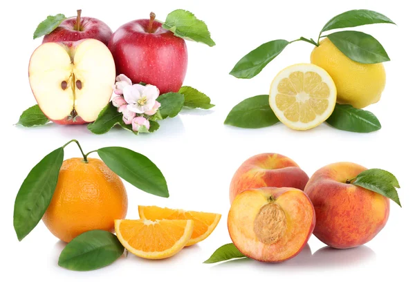 Frutas maçã laranja pêssego maçãs laranjas coleção de frutas frescas — Fotografia de Stock