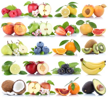 İzole meyve toplama portakal elma elma muz çilek