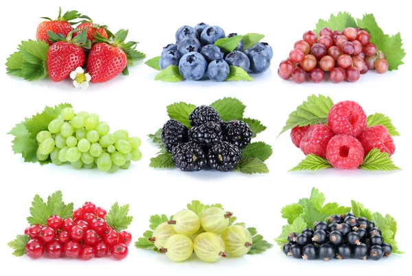 Beerensammlung Trauben Erdbeeren Blaubeeren Beerenfrüchte — Stockfoto