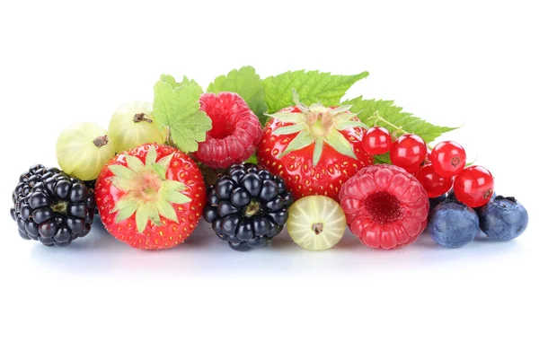 Berries strawberries blueberries berry fruits fruit leaves isola — Stock Photo, Image