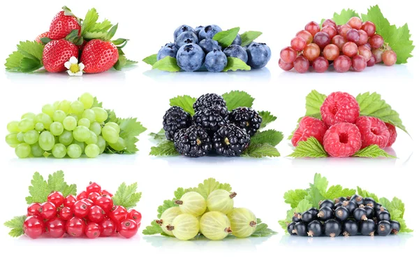 Collection of berries grapes fresh strawberries blueberries berr — Stock Photo, Image