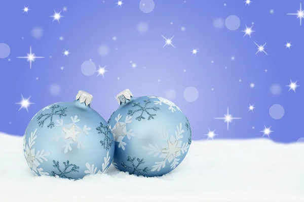 Christmas card balls baubles stars background snow — Stock Photo, Image