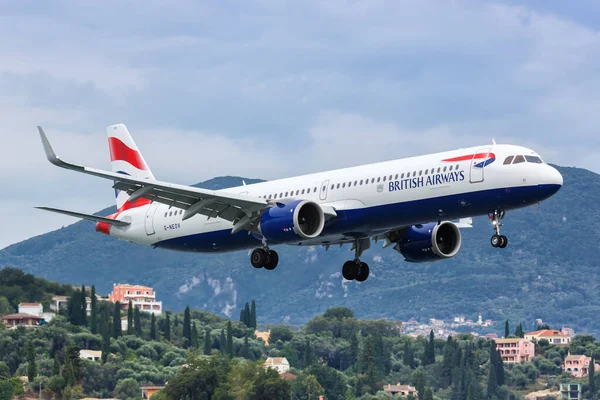 Korfu Řecko Září 2020 Letadlo British Airways Airbus A321Neo Letišti — Stock fotografie