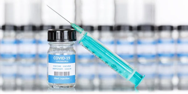 Coronavirus Flacon Vaccin Seringue Virus Corona Covid Vaccins Covidés Copyspace — Photo