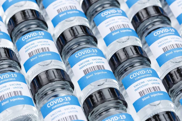 Coronavirus疫苗瓶Corona病毒Covid Covid疫苗背景瓶 — 图库照片