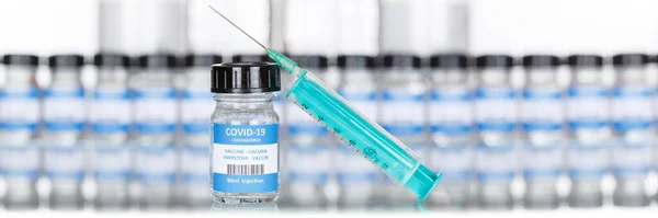 Coronavirus Aşı Şişesi Corona Virüs Şırıngası Covid Covid Aşıları Kopyalanmış — Stok fotoğraf