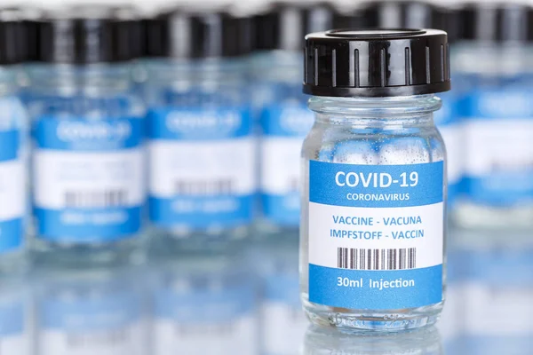 Coronavirus Aşı Şişesi Corona Virüs Covid Covid Aşıları Kopya Uzay — Stok fotoğraf