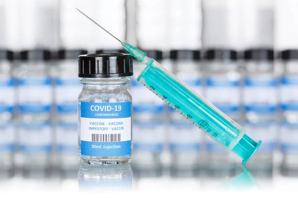 Bouteille Vaccin Contre Coronavirus Seringue Virus Corona Covid Bouteilles Vaccins — Photo